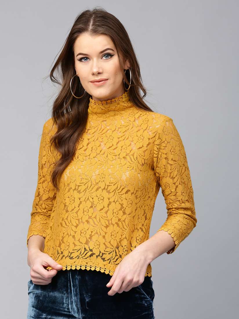 Mustard yellow lace top sales