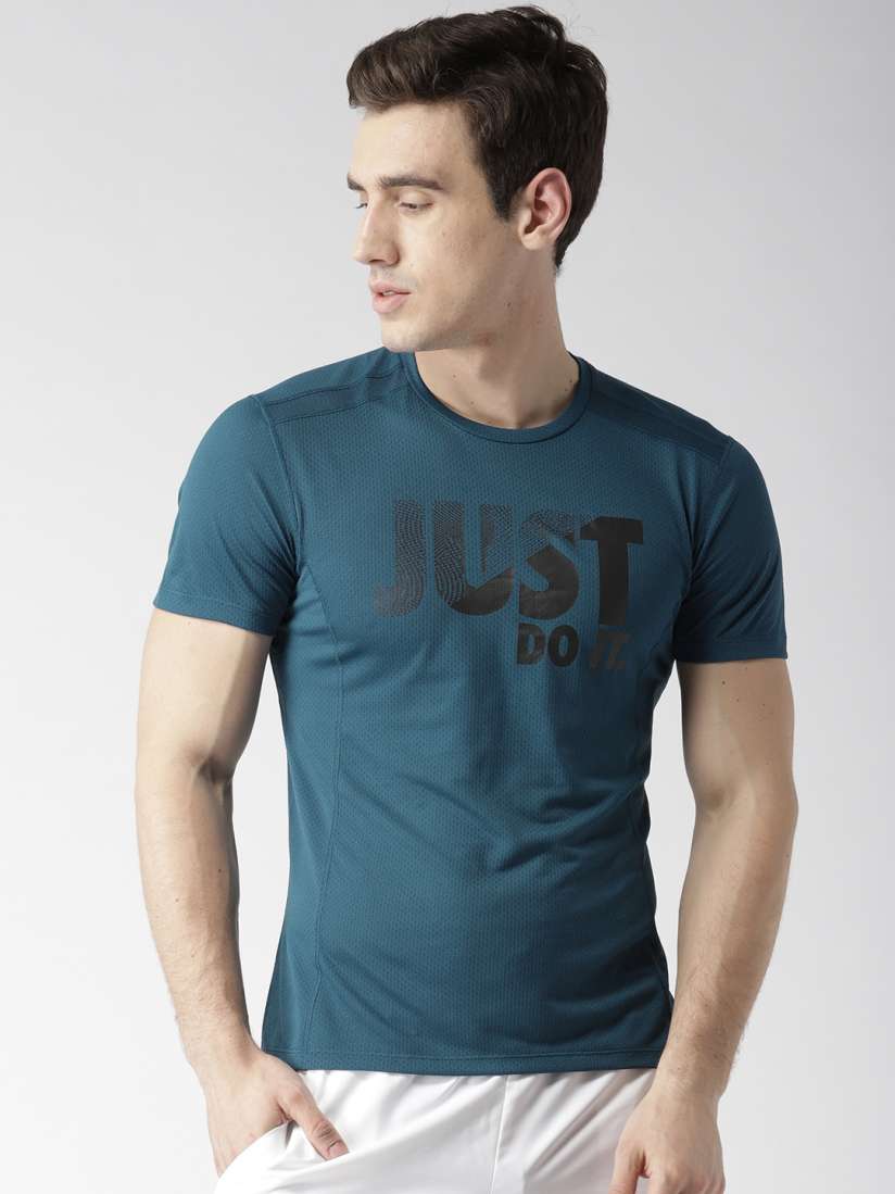 Buy Nike Men Teal Blue AS Dry Cool Miler SS Printed Running T shirt Tshirts for Men 4368478 Myntra