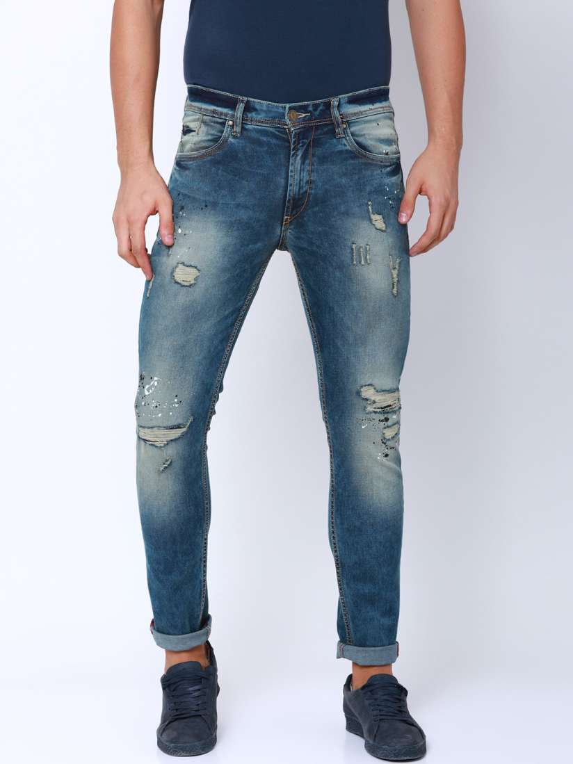 Buy LOCOMOTIVE Men Blue Slim Fit Mid Rise Mildly Distressed Stretchable Jeans Jeans for Men 4368910 Myntra