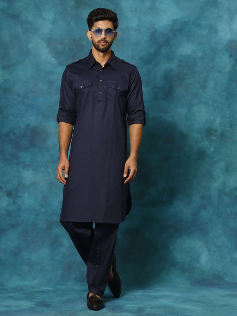 Buy VASTRAMAY Men Blue Solid Pathani Kurta with Pyjamas Kurta Sets for Men 4369987 Myntra