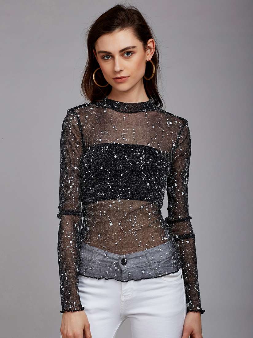 トップス MEER. NECK SLIT SHEER TOP /BLK meer. NECK SLIT SHEER TOP(BLK)