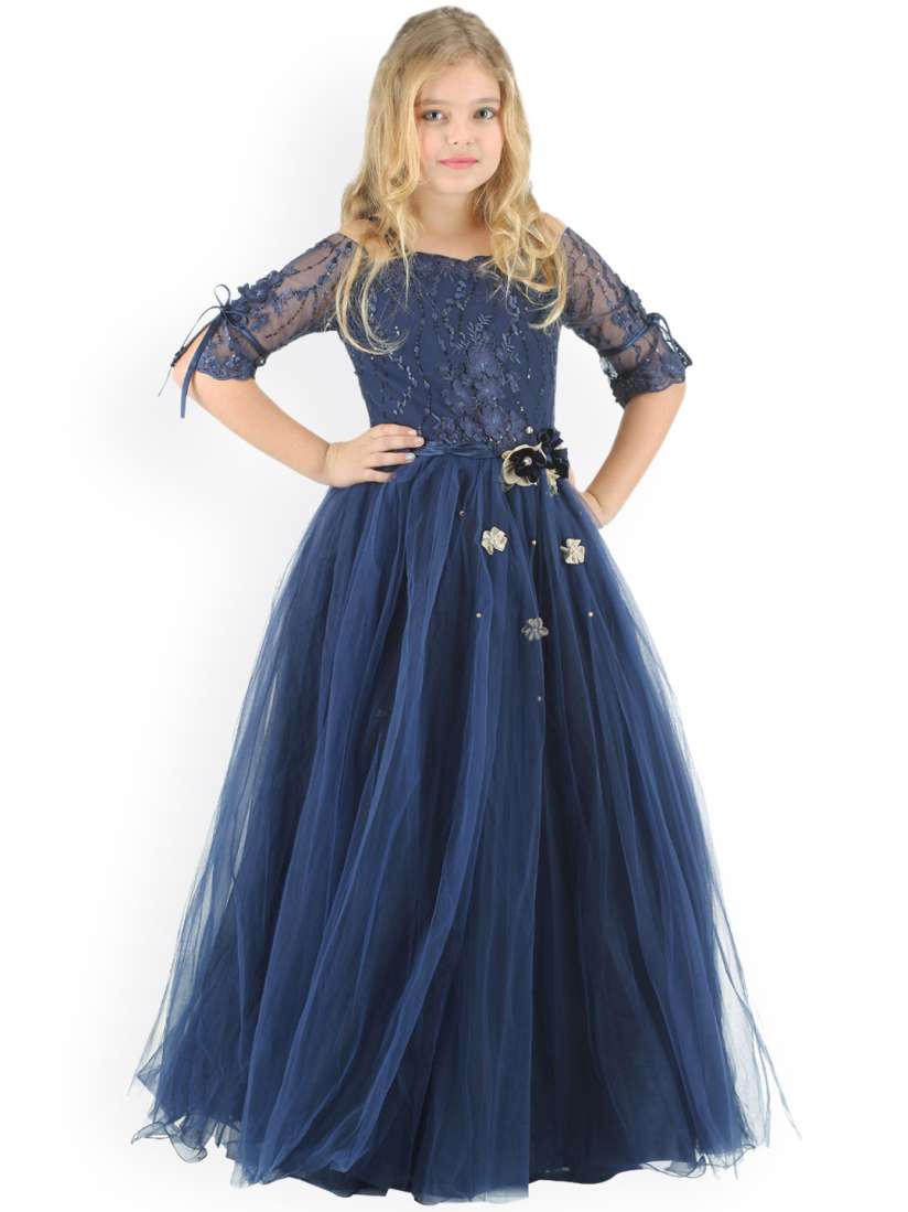Buy CUTECUMBER Girls Navy Blue Self Design Maxi Dress Dresses for Girls 4371049 Myntra