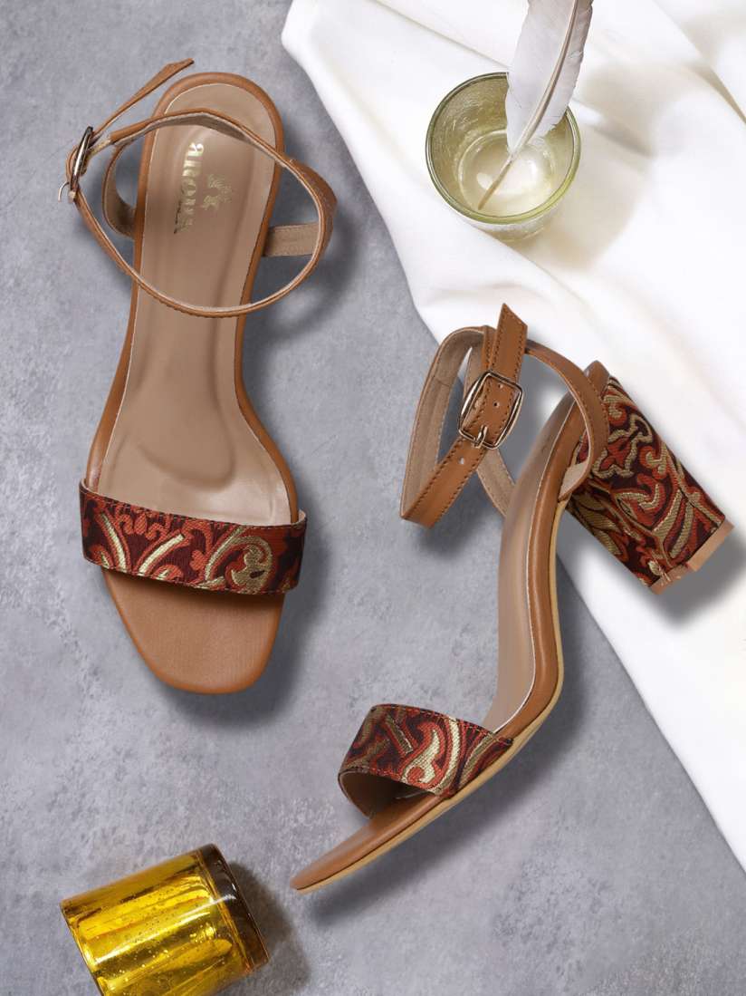 Buy Anouk Women Maroon Gold Toned Woven Design Sandals Heels for Women 4371860 Myntra