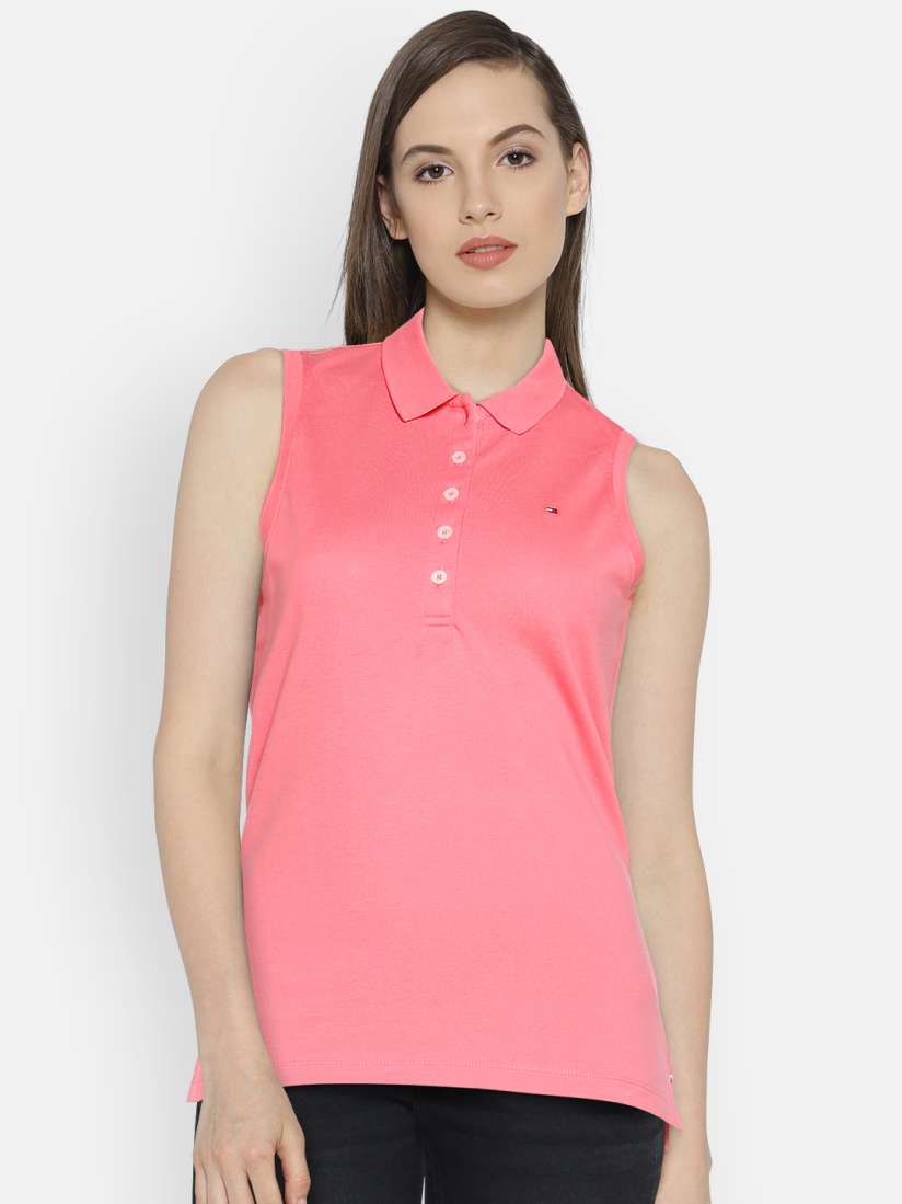 Buy Tommy Hilfiger Women Pink Solid Polo Collar T shirt Tshirts for Women 4372969 Myntra