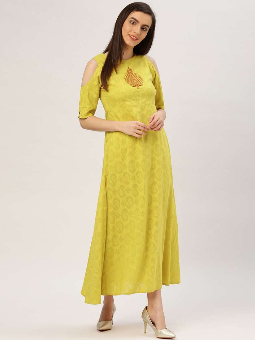 Buy Jaipur Kurti Women Yellow Self Design Maxi Dress Dresses for Women 4373861 Myntra
