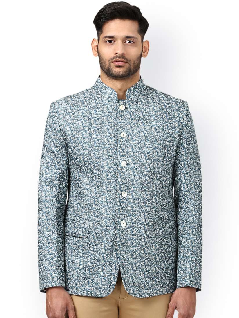 Buy ethnix by Raymond Men Blue Khadi Cotton Self Design Slim Fit Ethnic Bandhgala Blazer Blazers for Men 4375948 Myntra