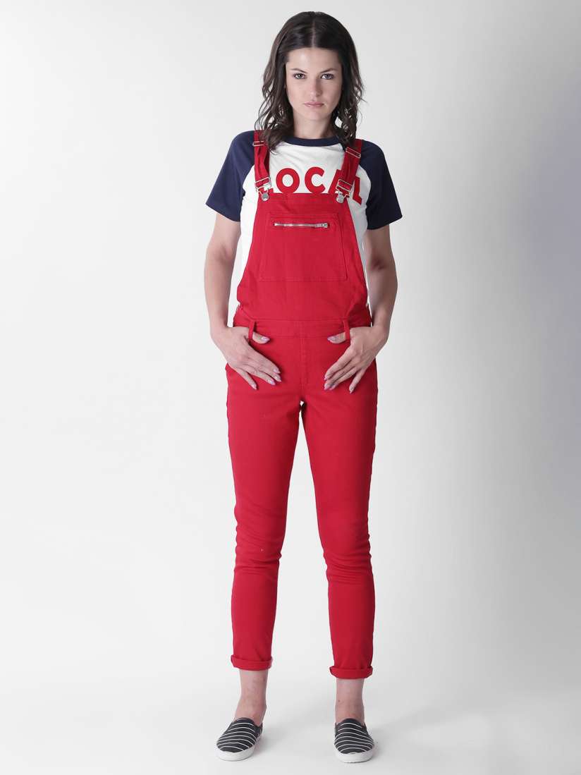 Buy FOREVER 21 Red Solid Denim Dungarees Dungarees for Women 4377410 Myntra