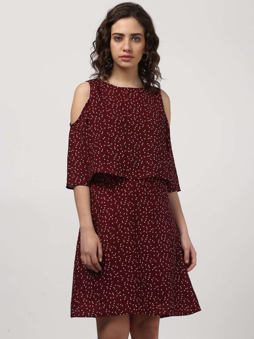 Maroon cold shoulder dress top