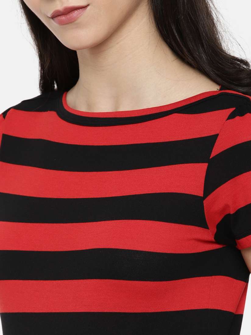 Buy Only Women Red Black Striped T shirt Tshirts for Women 4424622 Myntra