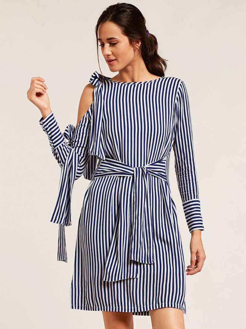 Buy StalkBuyLove Women Blue And White Striped A Line Dress Dresses for Women 4425620 Myntra