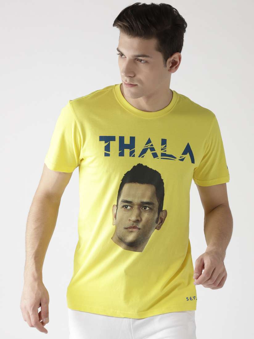 Yellow Ms Dhoni Seven T Shirts Buy SEVEN By MS Dhoni Men Yellow - Main Image