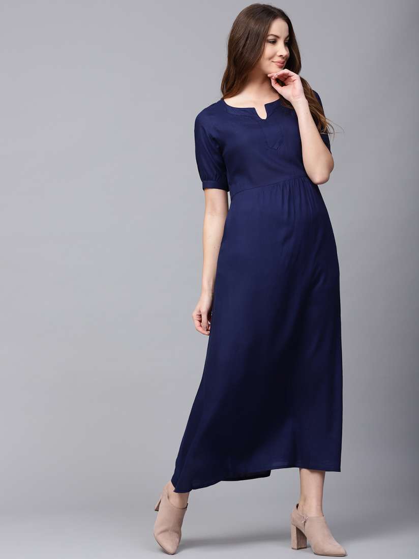 Buy Jaipur Kurti Women Navy Blue Solid Maxi Dress Dresses for Women 4440634 Myntra