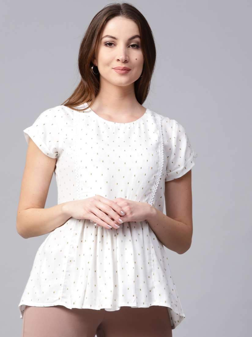 Buy Jaipur Kurti Women White Self Design Peplum Top Tops for Women 4440651 Myntra