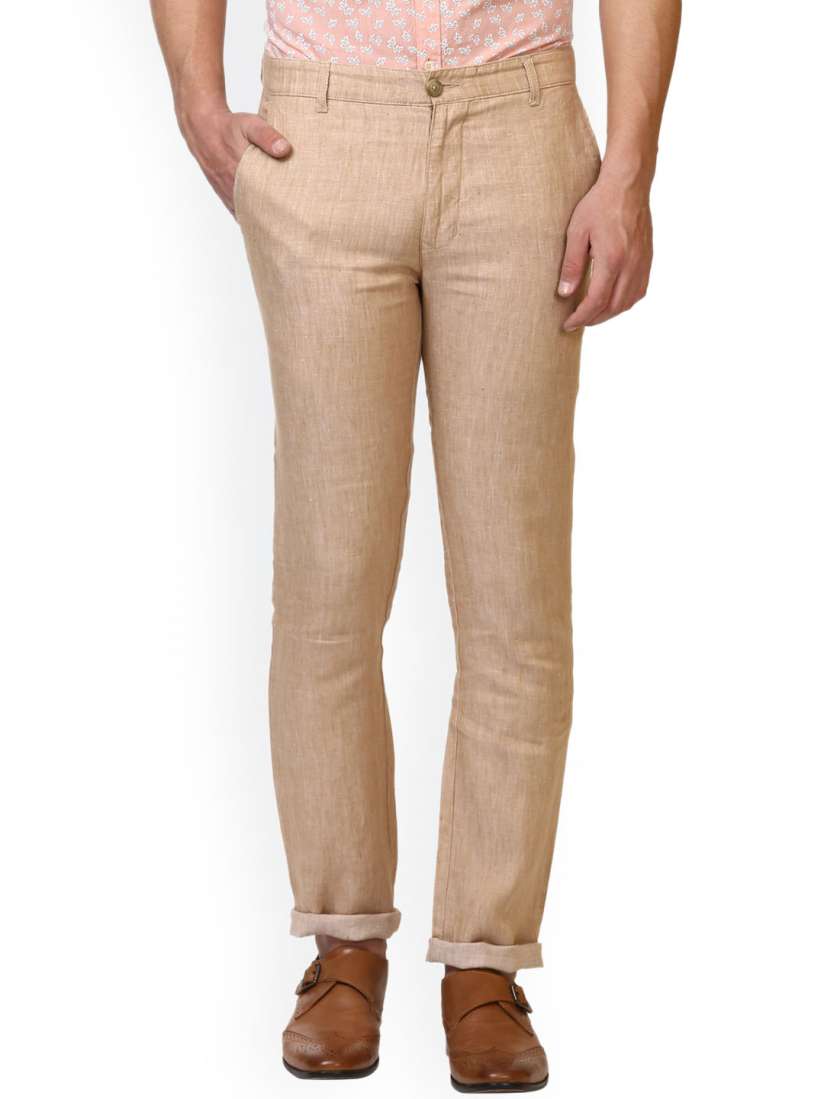 Buy Parx Men Khaki Slim Fit Self Design Regular Linen Trousers Trousers for Men 4442867 Myntra