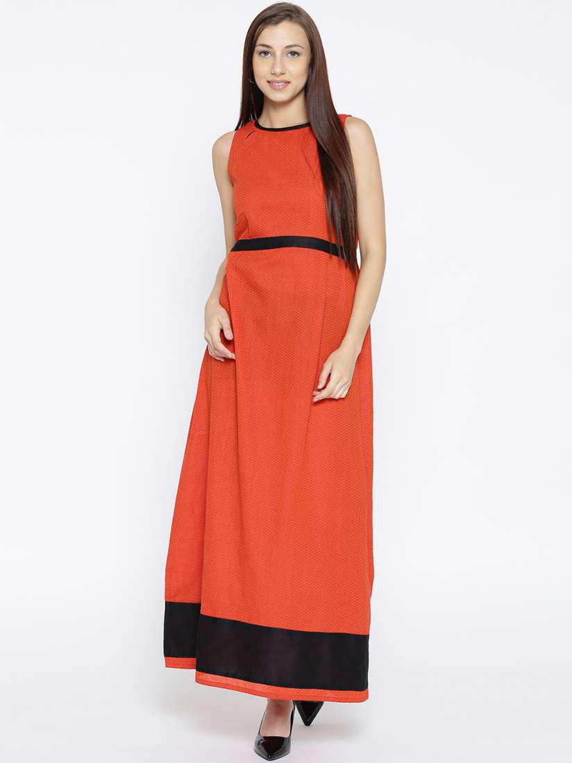 Buy Jaipur Kurti Women Orange Printed Maxi Dress Dresses for Women 4445184 Myntra