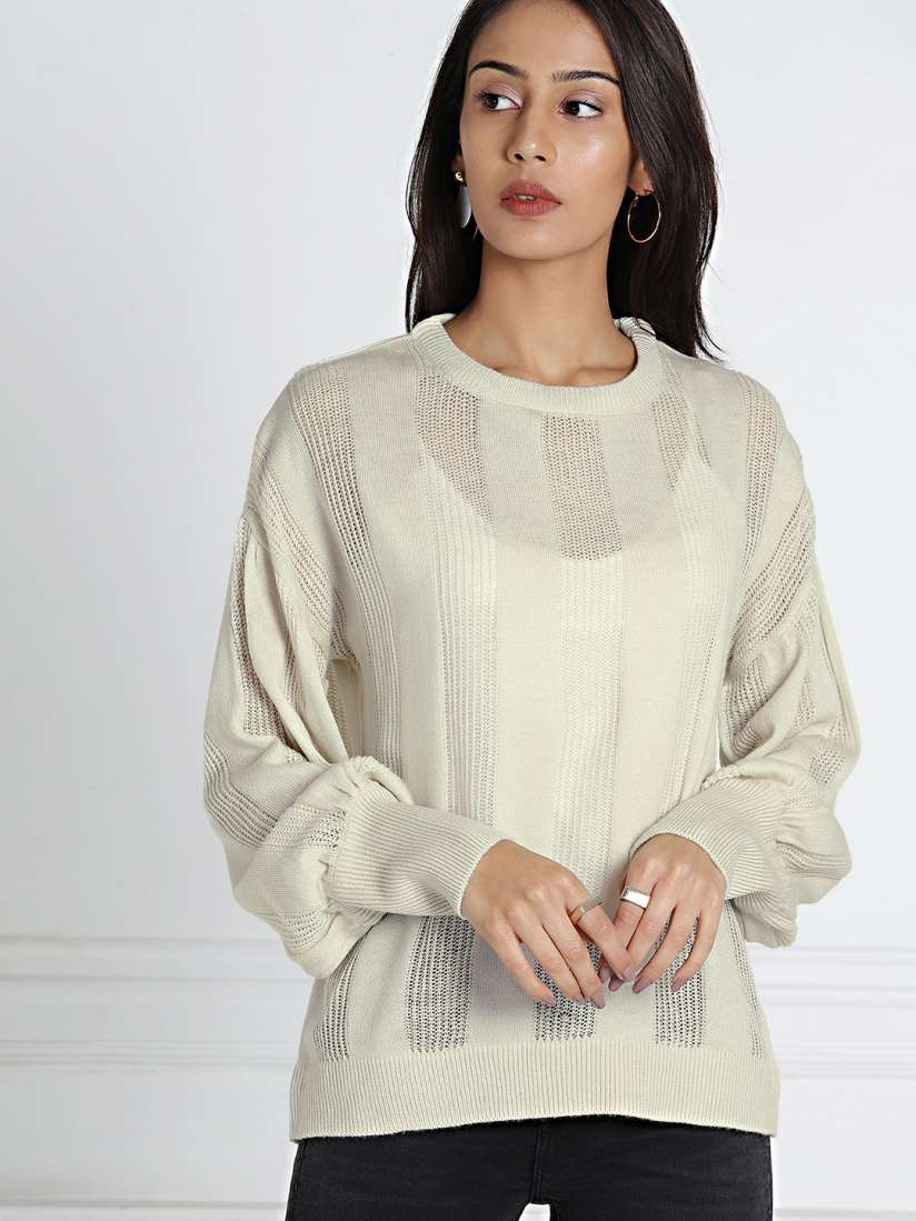 Buy all about you Women Off White Self Design Winter Top Tops for Women 4446466 Myntra