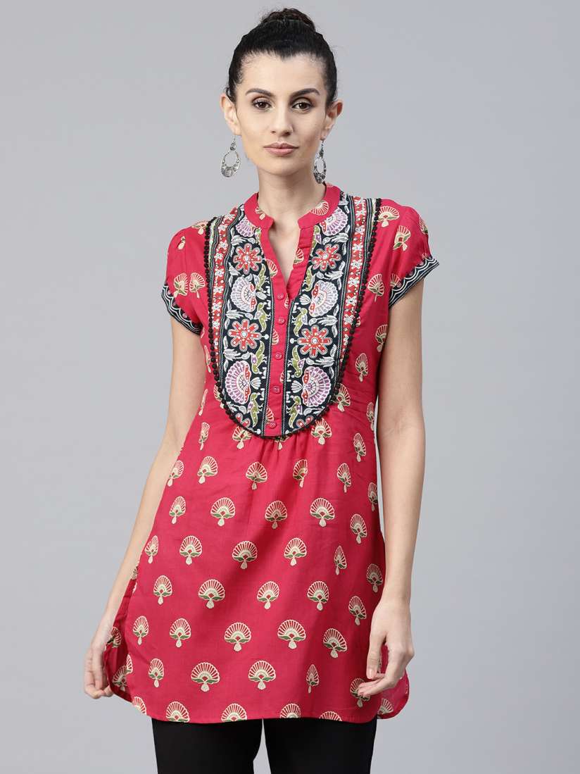 Buy Rain Rainbow Pink Printed Pure Cotton Kurti Kurtis for Women 4447316 Myntra