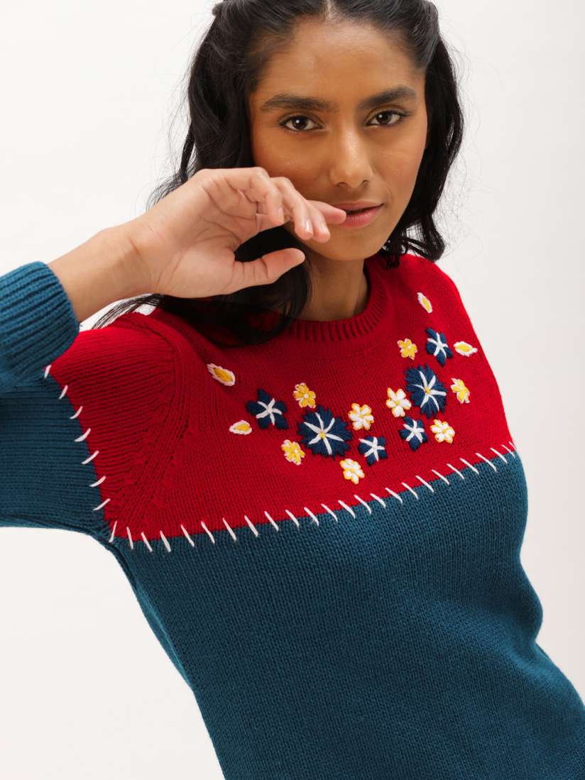 Buy DressBerry Women Navy Blue Red Embroidered Pullover Sweater Sweaters for Women 4451344 Myntra