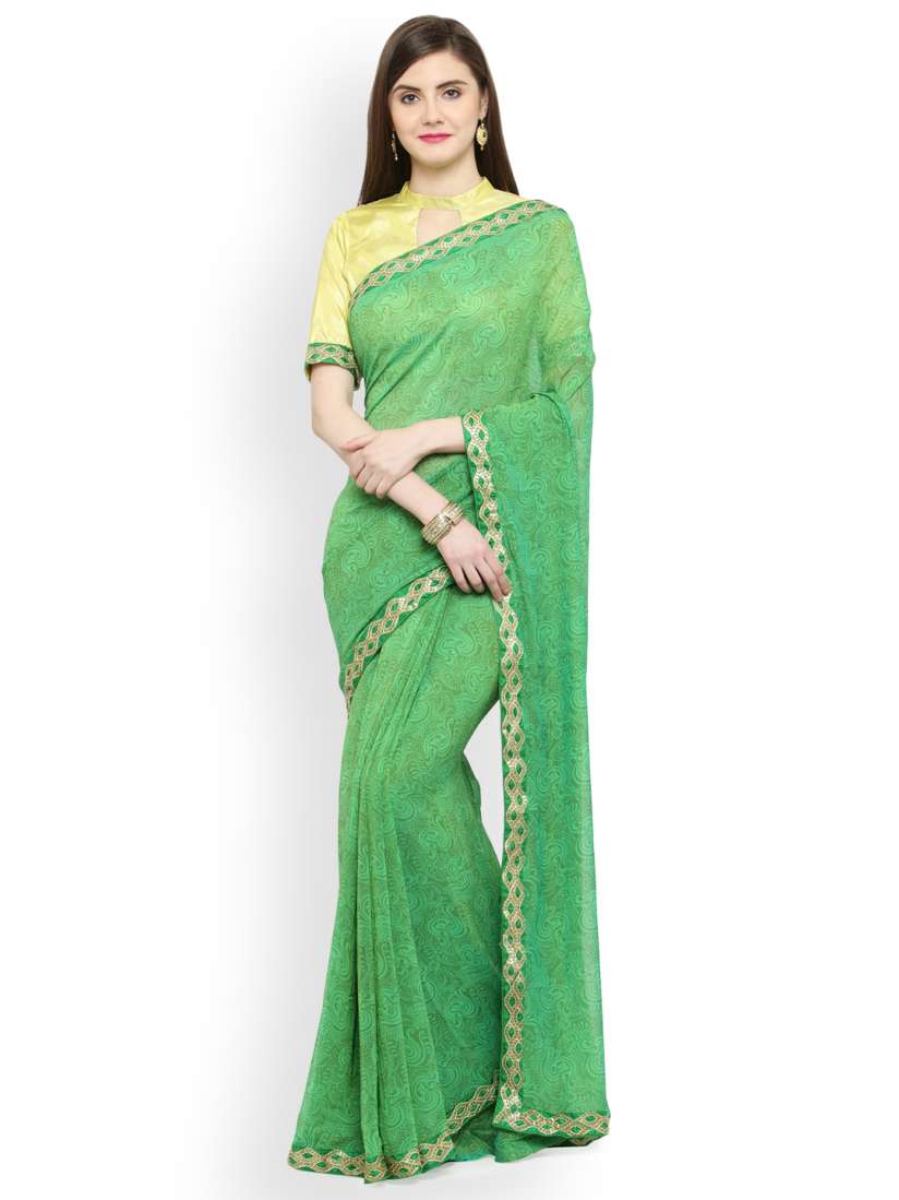 Buy Shaily Green Printed Pure Georgette Saree Sarees for Women 4454396 Myntra