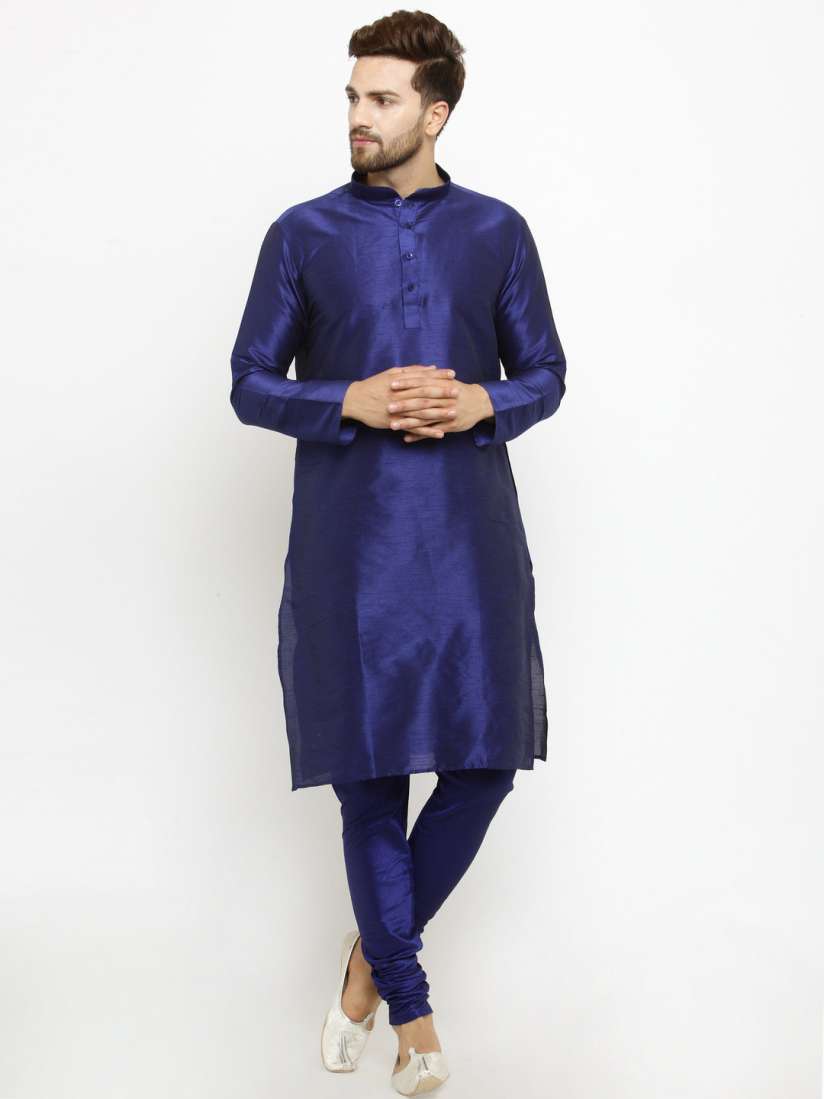 Buy Larwa Men Blue Solid Silk Kurta with Pyjamas Kurta Sets for Men 4607245 Myntra
