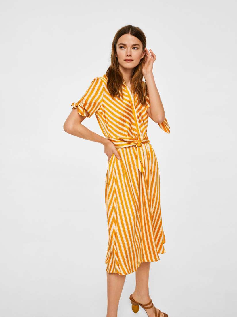Buy MANGO Women Mustard Yellow White Striped Fit Flare Dress Dresses for Women 4610199 Myntra