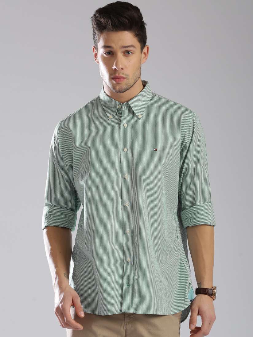 Tommy hilfiger green striped shirt sale