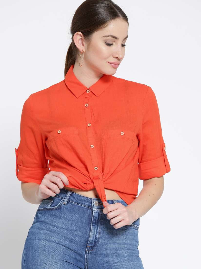 Buy MANGO Women Orange Regular Fit Solid Casual Shirt Shirts for Women 4626408 Myntra