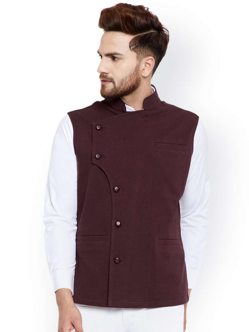 Buy Hypernation Men Brown Solid Nehru Jacket Nehru Jackets for Men 4654397 Myntra