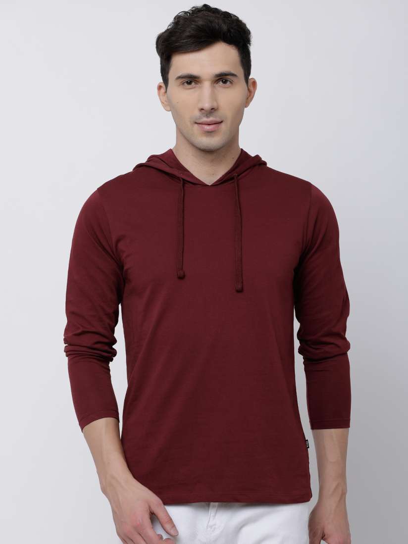 Buy HIGHLANDER Men Maroon Solid Hooded T shirt Tshirts for Men 4692410 Myntra