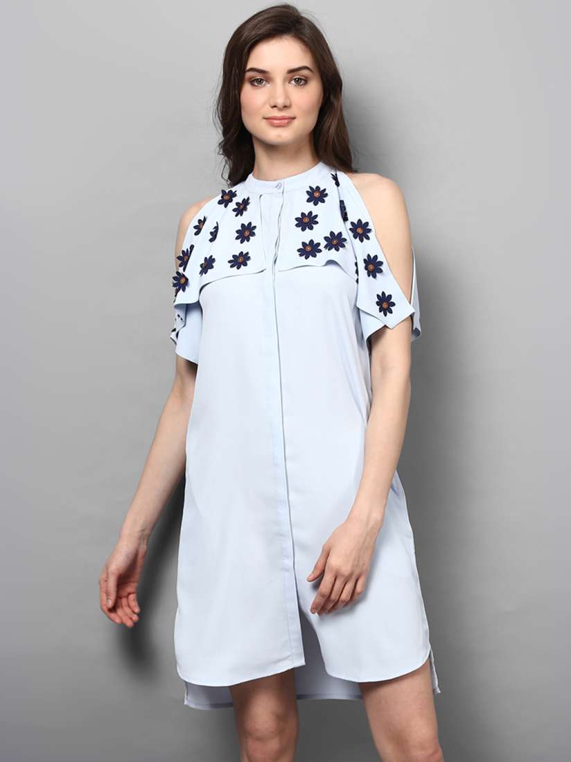 Buy STREET 9 Women Blue Printed Cold shoulder Shirt Dress Dresses for Women 4698640 Myntra