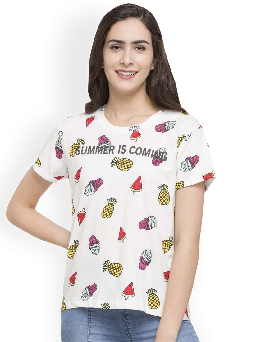Buy Globus Women White Printed Round Neck T shirt Tshirts for Women 4698915 Myntra