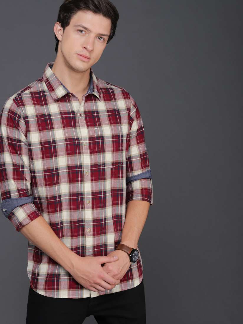 Buy WROGN Men Red Beige Slim Fit Checked Casual Shirt Shirts for Men 4699448 Myntra