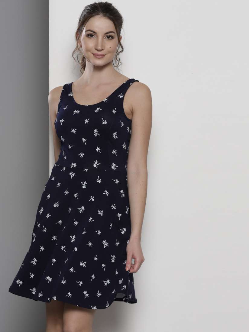 Buy DOROTHY PERKINS Women Navy Blue Printed Fit and Flare Dress Dresses for Women 4704064 Myntra