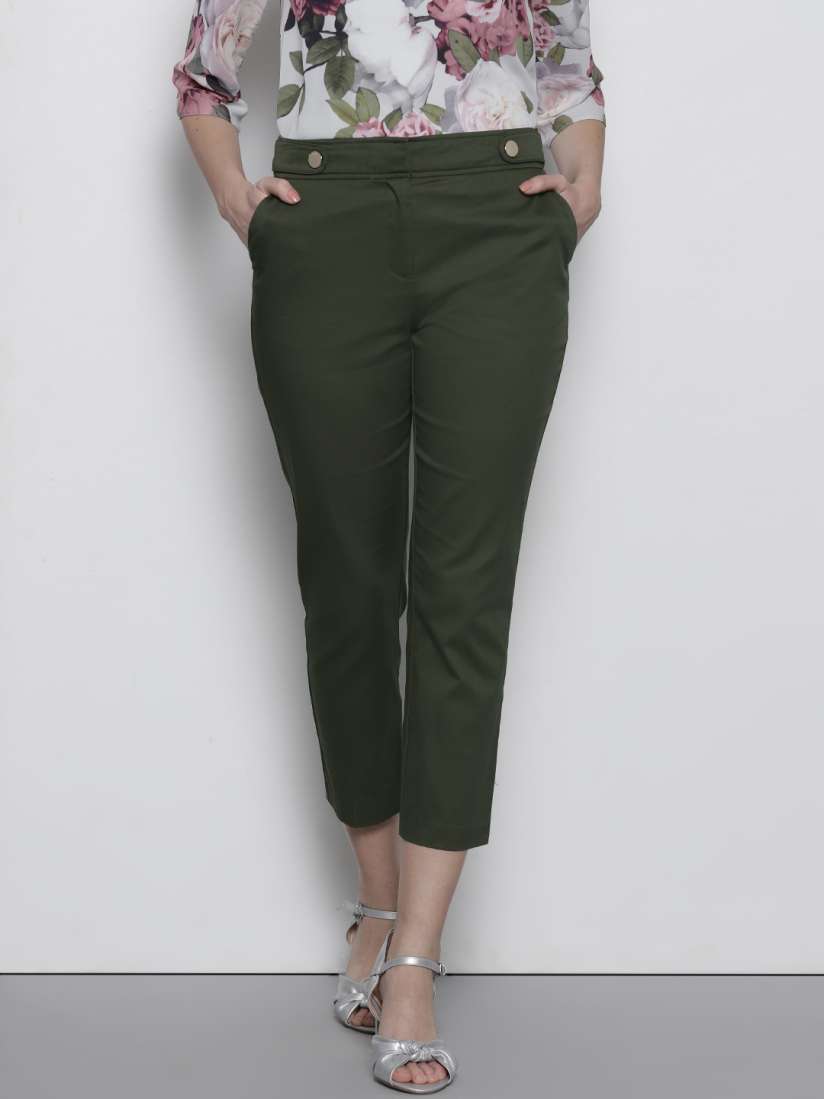 Buy DOROTHY PERKINS Women Olive Green Regular Fit Solid Cropped Trousers Trousers for Women 4704485 Myntra
