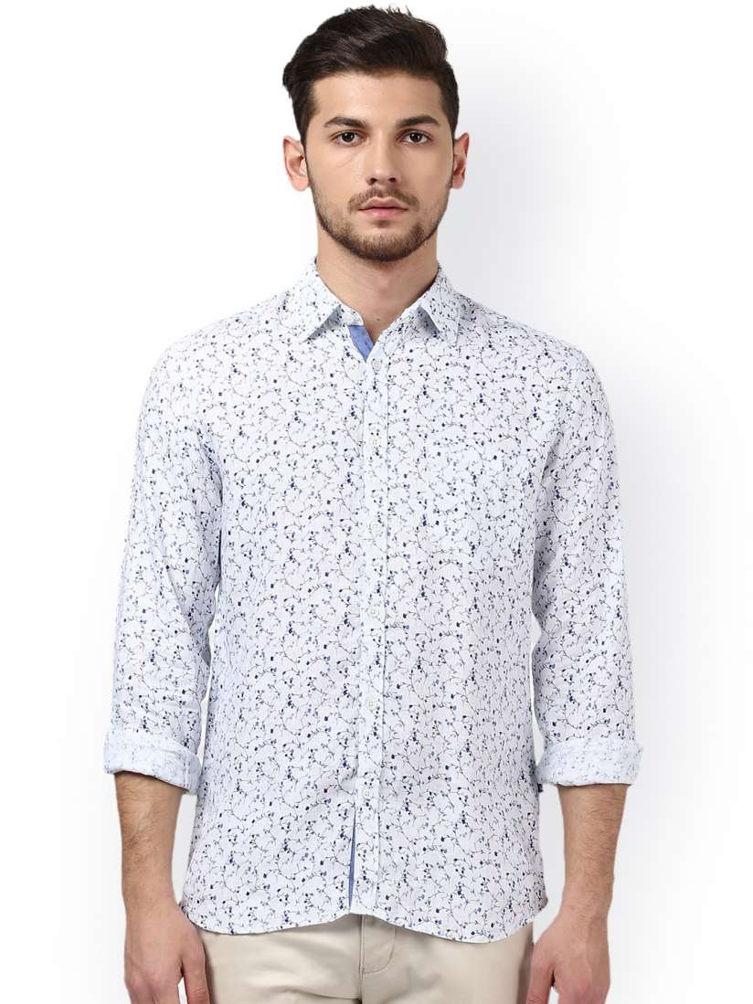 Buy Parx Men White Blue Slim Fit Printed Linen Casual Shirt Shirts for Men 4739137 Myntra