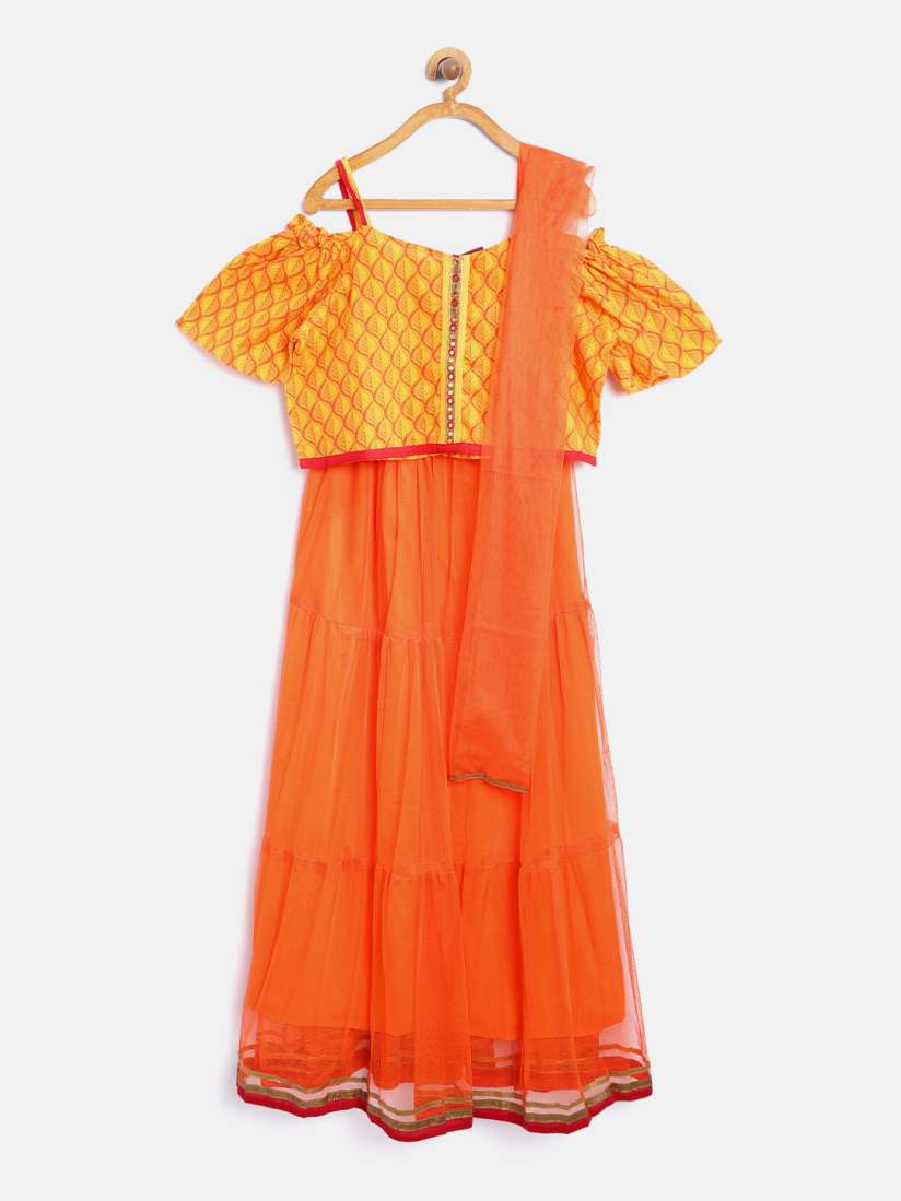 Buy Twisha Girls Orange Yellow Printed Ready To Wear Lehenga Blouse With Dupatta Lehenga Choli for Girls 4879716 Myntra