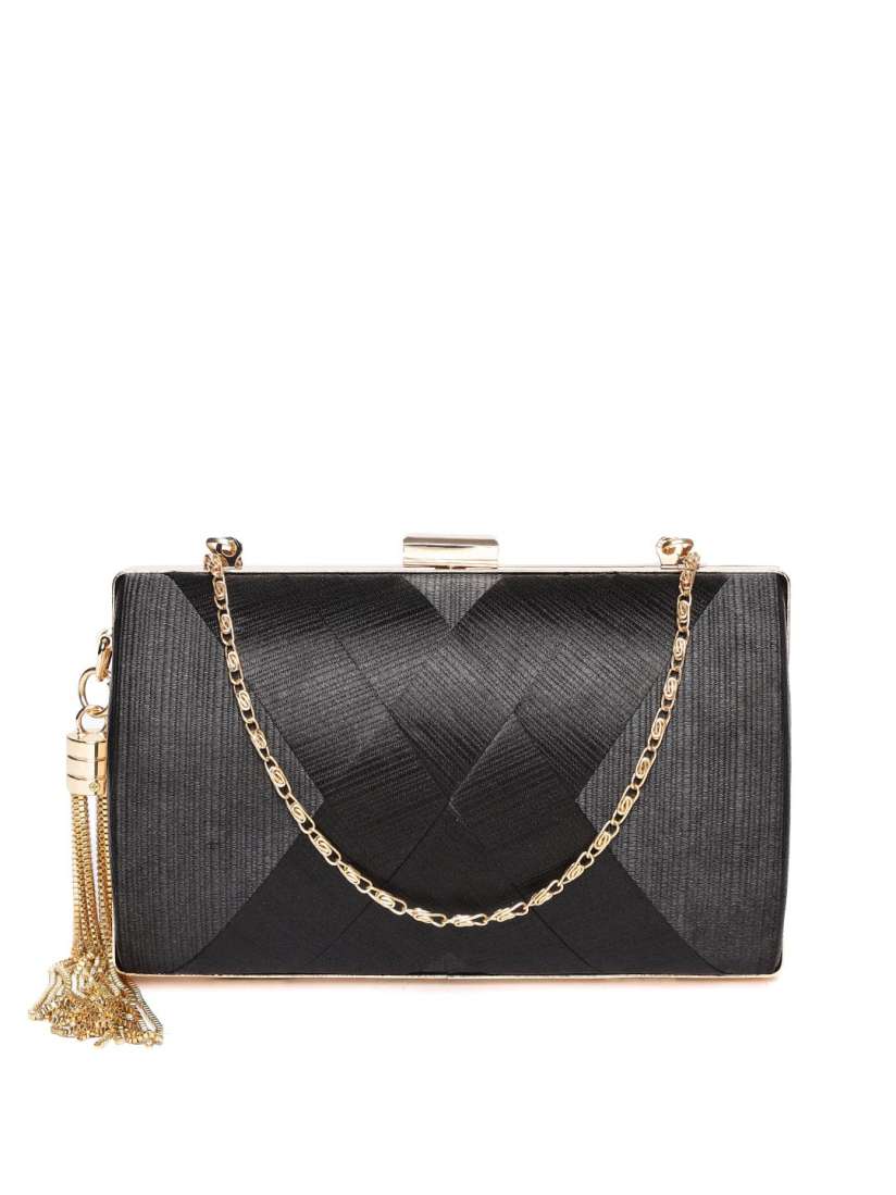 Buy DressBerry Black Self Striped Tasselled Box Clutch Clutches for Women 4886983 Myntra