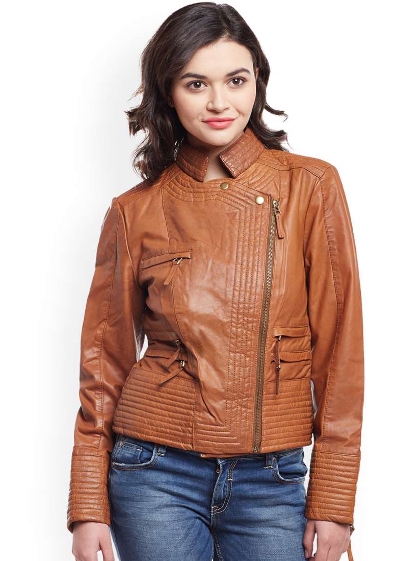Buy BARESKIN Women Tan Solid Lightweight Leather Jacket Jackets for Women 4928974 Myntra