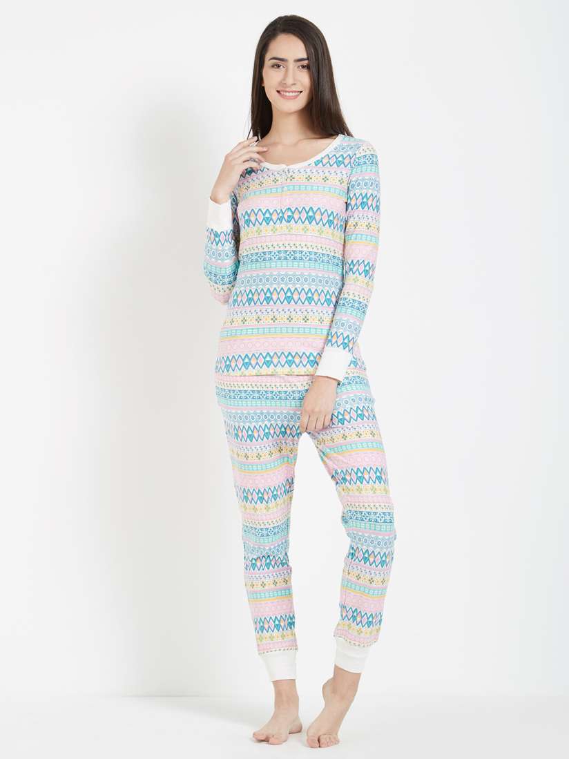 Buy Mystere Paris Blue Pink Printed Lounge Set Night suits for Women 5132104 Myntra
