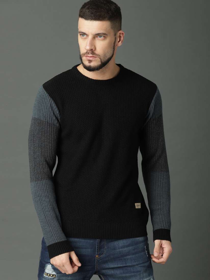 Buy Roadster Men Black Self Design Pullover Sweaters for Men 5151884 Myntra