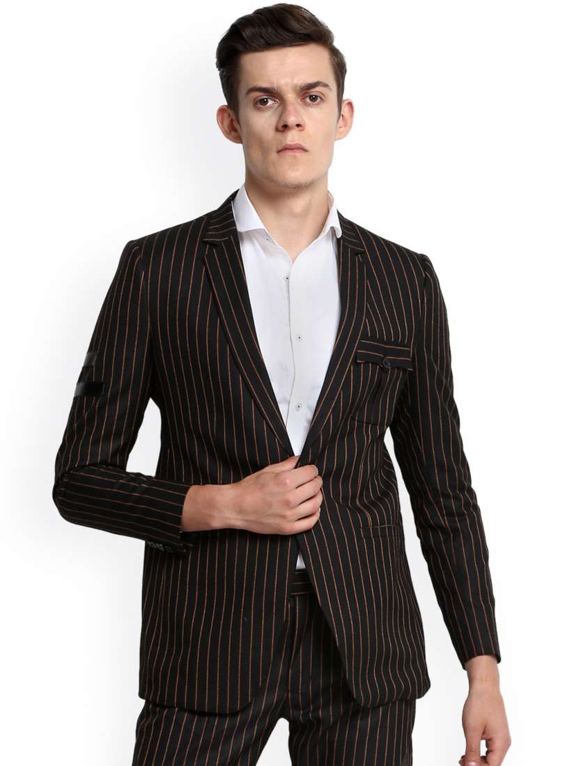 Buy MR BUTTON Black Striped Single Breasted Slim Fit Casual Blazer Blazers for Men 5152232 Myntra