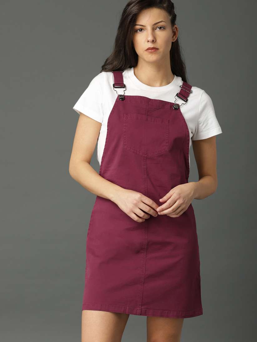 Burgundy dungaree dress top