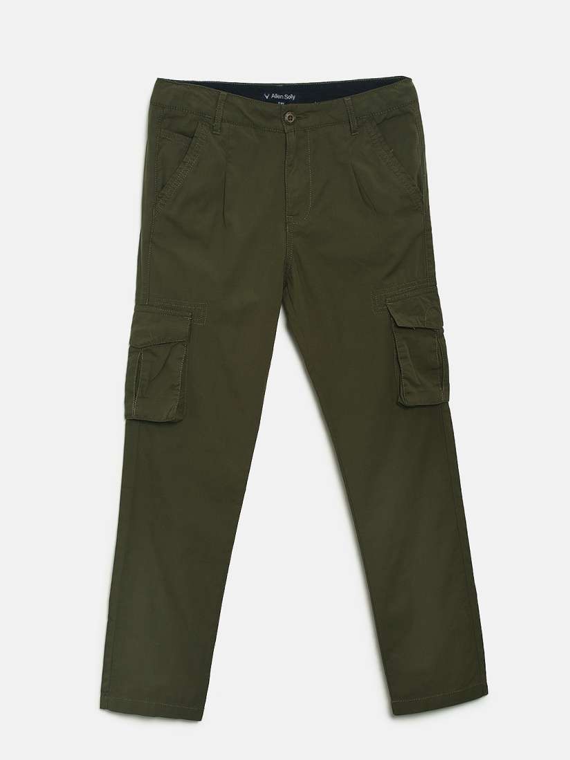 Buy Allen Solly Junior Boys Olive Green Slim Fit Solid Cargo Trousers Trousers for Boys 5362636 Myntra