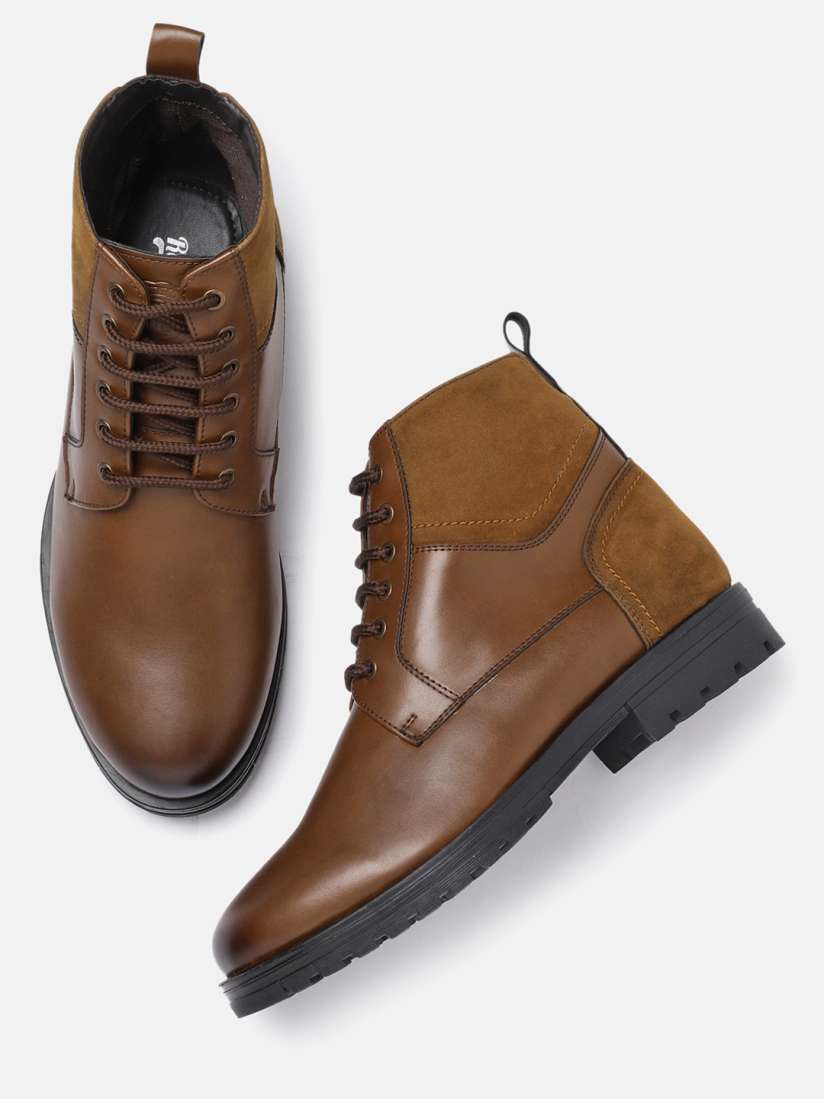 Buy Roadster Men Tan Solid Synthetic Leather High Top Flat Boots Boots for Men 5392616 Myntra