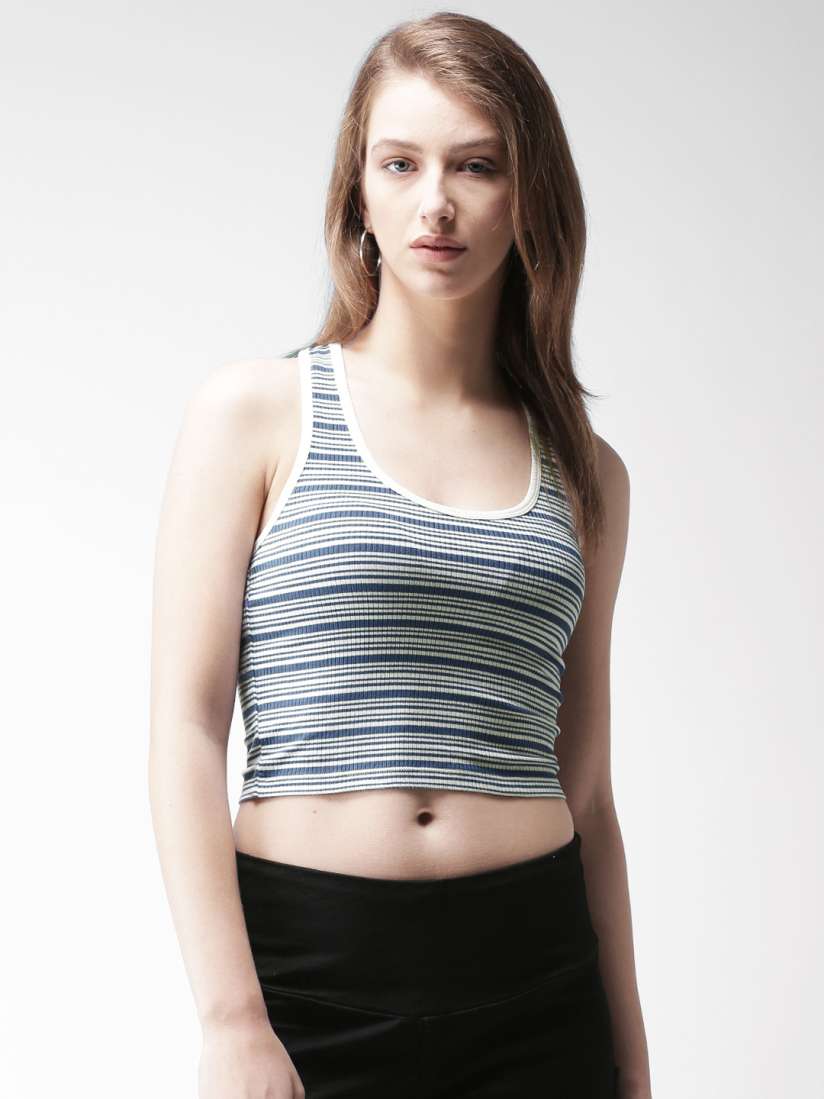 Buy FOREVER 21 Women Blue Off White Striped Tank Crop Top Tops for Women 5424420 Myntra