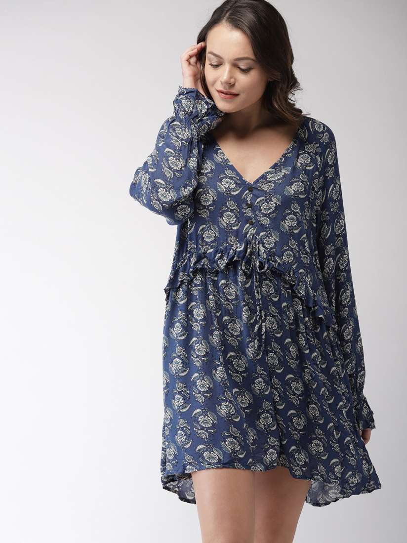 Buy FOREVER 21 Women Blue White Printed A Line Dress Dresses for Women 5424707 Myntra
