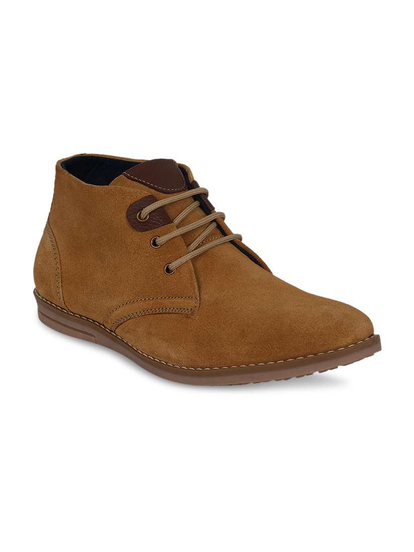 Buy Kielz Men Tan Solid Suede Mid-Top Flat Boots Casual Shoes