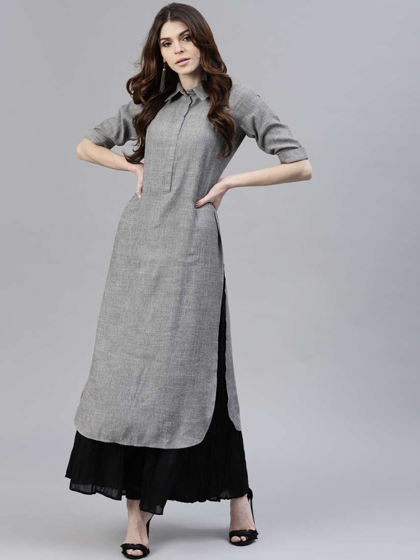 Buy Gerua By Libas Women Grey Solid Pathani Kurta Kurtas for Women 5452069 Myntra