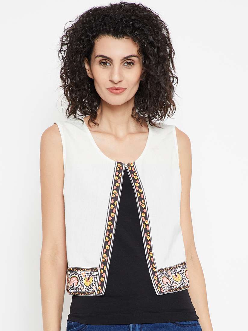 Buy Bronz Off White Solid Button Shrug with Printed Detail Shrug for Women 5452696 Myntra