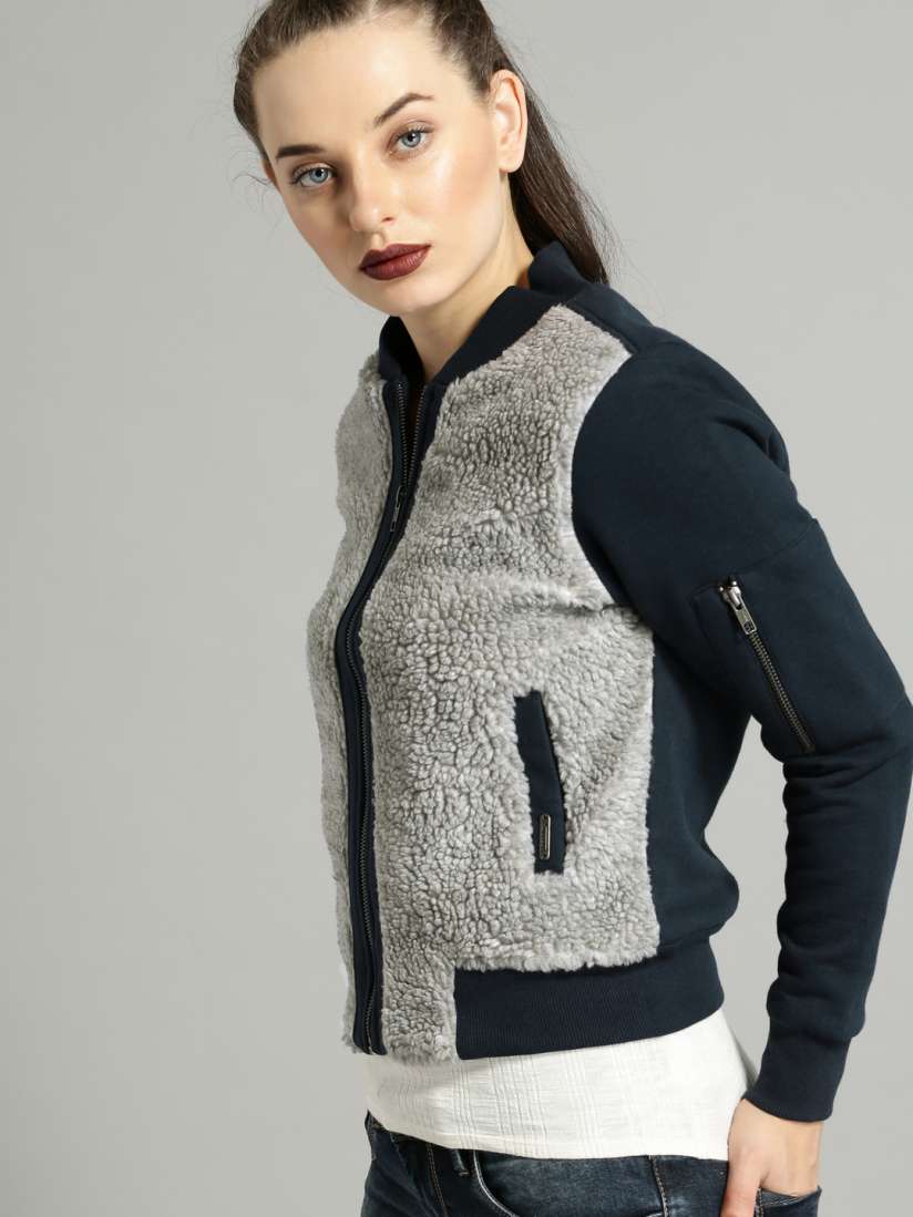 Buy Roadster Women Navy Blue Solid Bomber Jackets for Women 5453174 Myntra